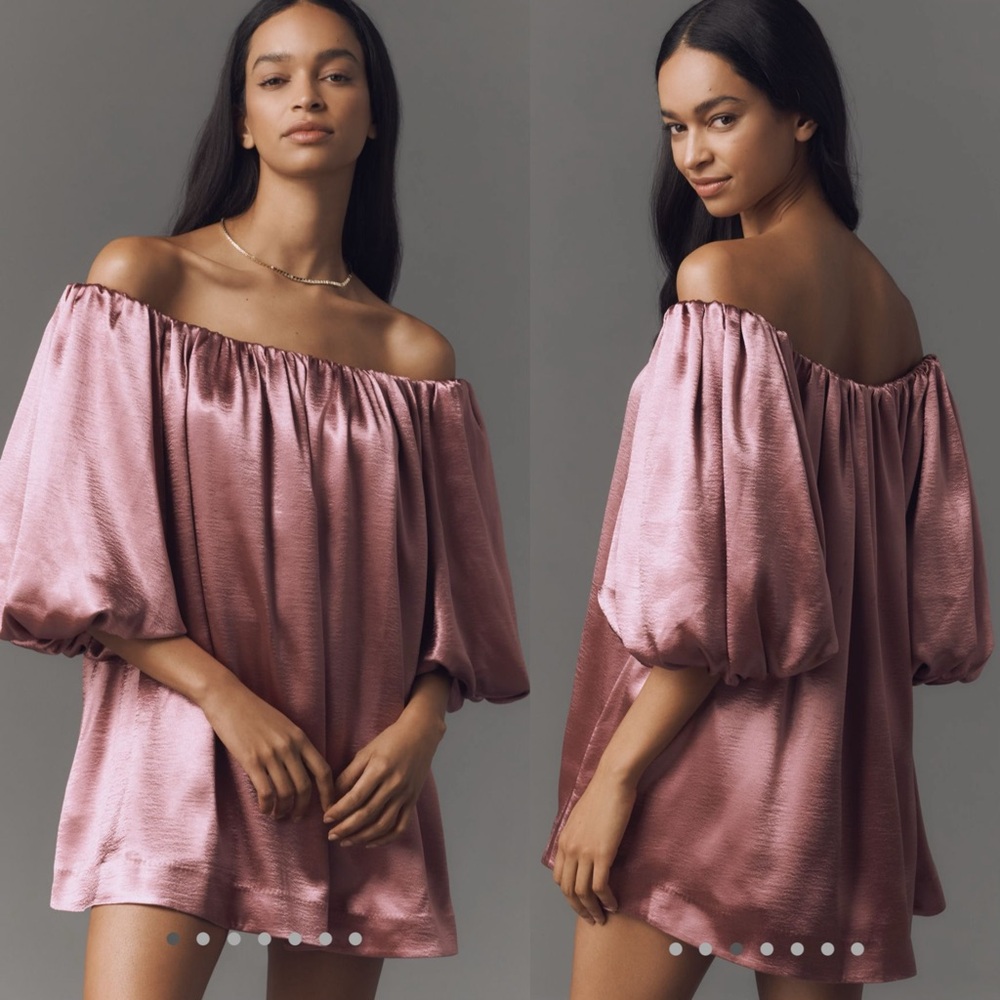 Mare mare off the shoulder puff sleeve shine mini dress